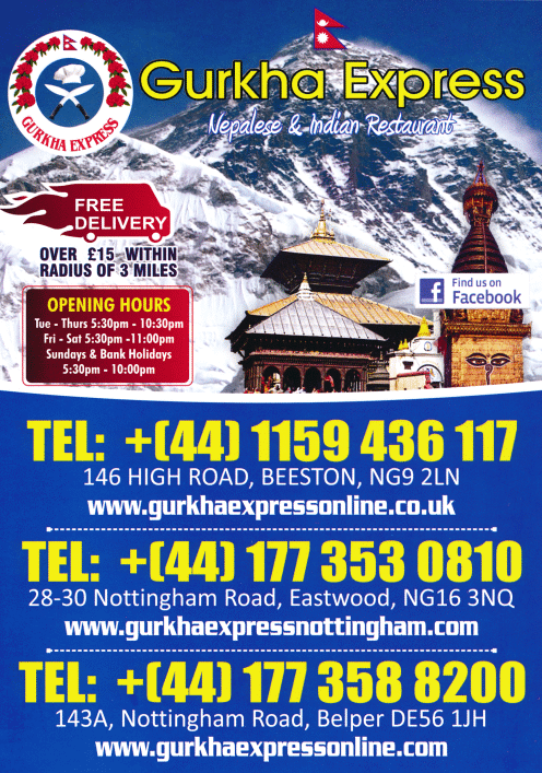 Menu for Gurkha Express Nepalese and Indian restaurant and takeaway in Beeston