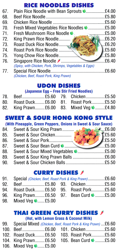 Menu for Nee How (Sweet & Sour Pork Balls, Special Chow Mein, Beef Udon, Chicken Chow Mein, Yong Chow Rice Noodles..)