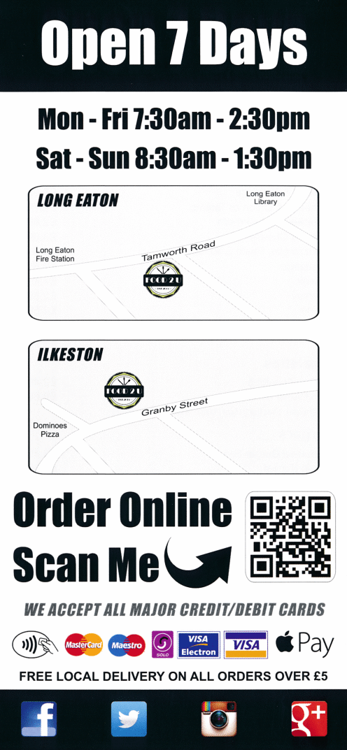 Menu for Food 2 U Sandwich Bar in Long Eaton