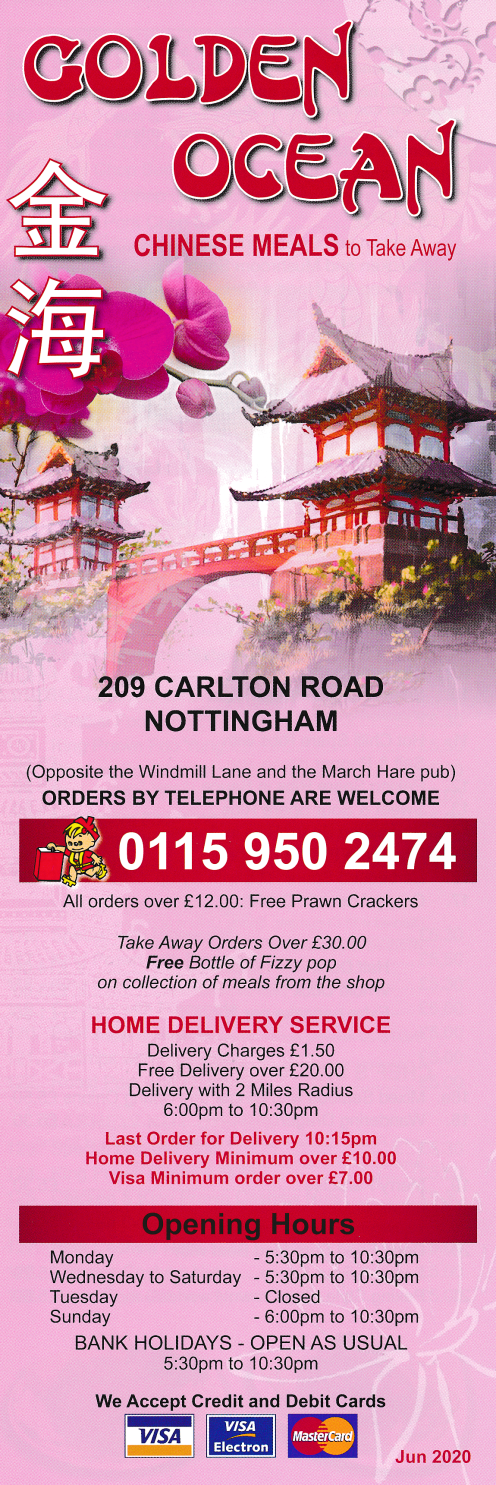 Takeaway and delivery menu for Golden Ocean on Carlton Road in Nottingham