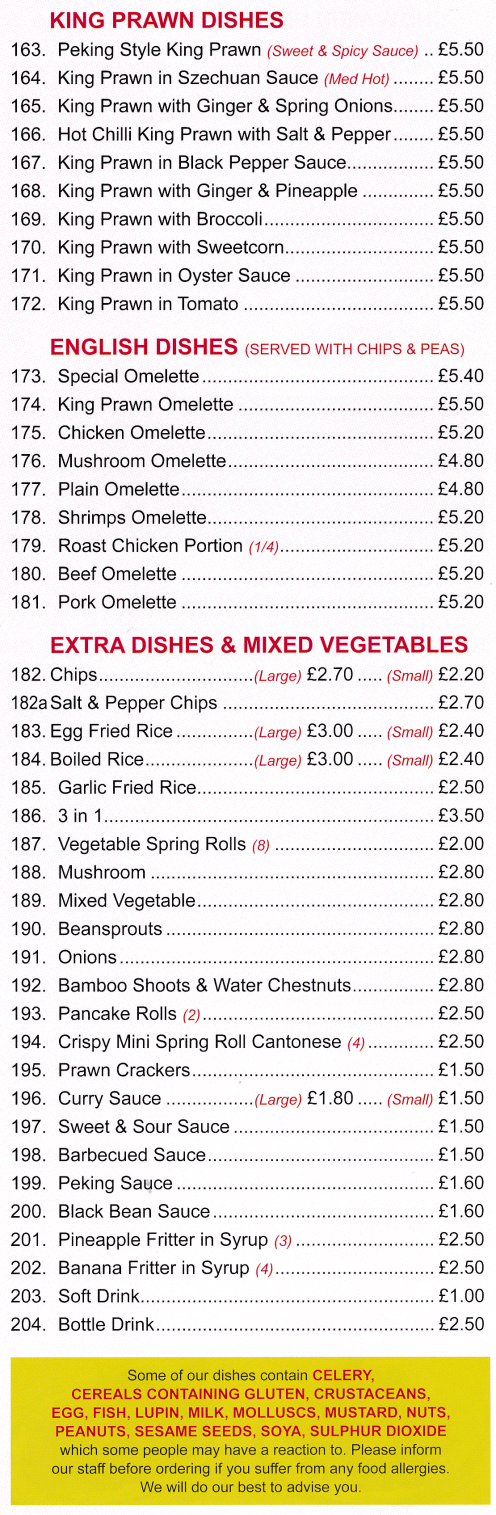 Menu for Golden Ocean Chinese food takeaway and delivery in Sneinton, Nottingham