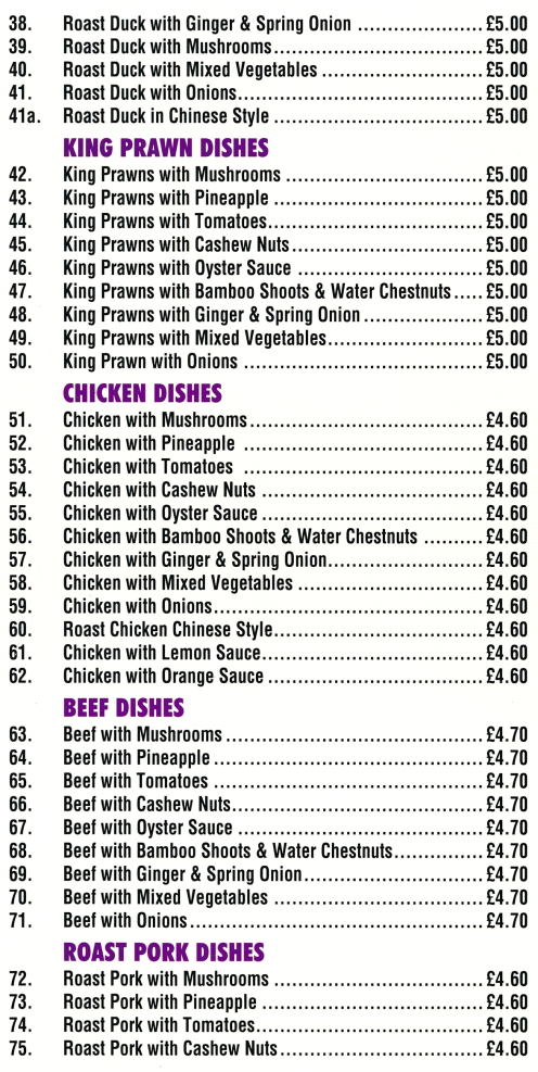 Menu for Golden Palace (Chicken with Lemon Sauce, Beef with Cashew Nuts, Roast Pork Chop Suey, Singapore Style Vermicelli..)