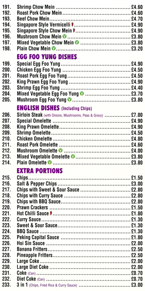 Menu for Golden Palace Chinese takeaway on Outram Street in Sutton-In-Ashfield