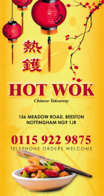 Menu for Hot Wok Chinese takeaway in Beeston near Nottingham