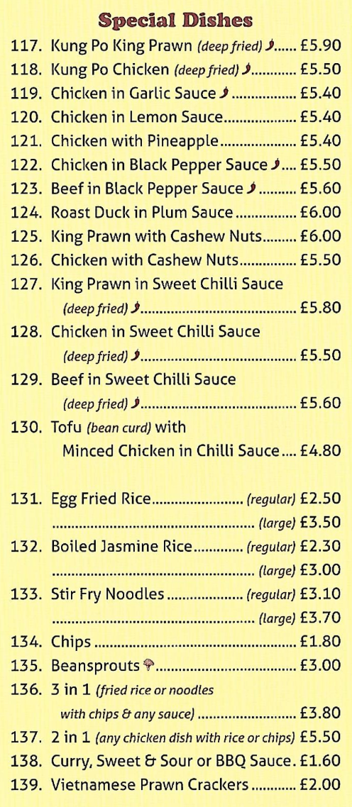 Menu for Bamboo Shoots Chinese and Thai food takeaway in Sutton In Ashfield