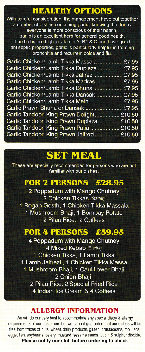Takeaway and delivery menu for Bekash Tandoori Restaurant in Sutton-In-Ashfield