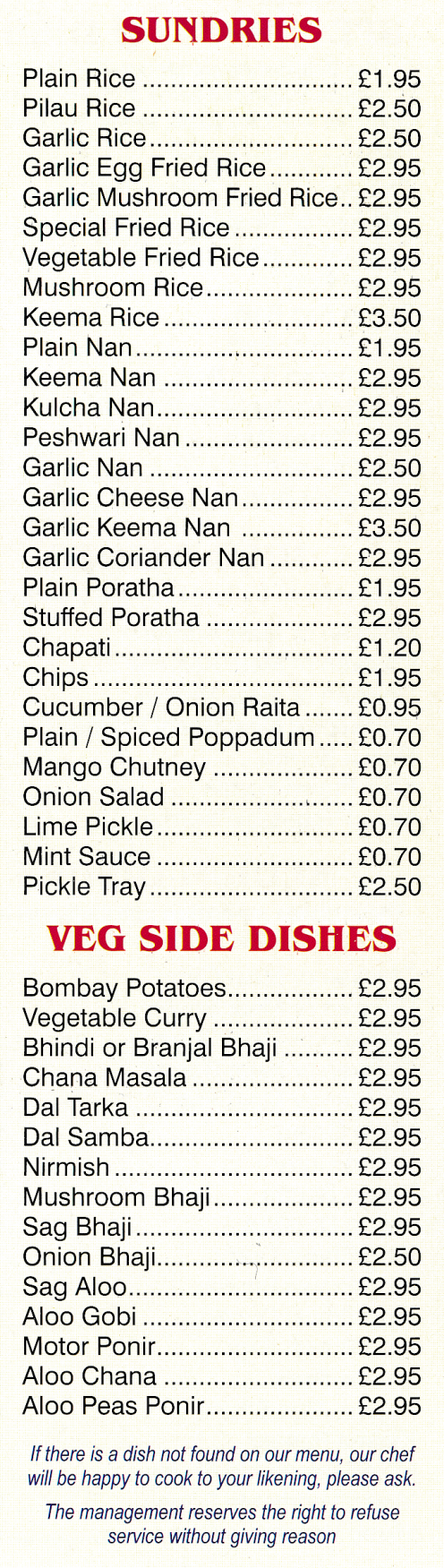 Takeaway and delivery menu for Bekash Tandoori Restaurant in Sutton-In-Ashfield