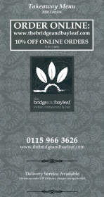 Takeaway menu for The Bridge & Bayleaf Indian restaurant in Gunthorpe near Nottingham NG14 7FB