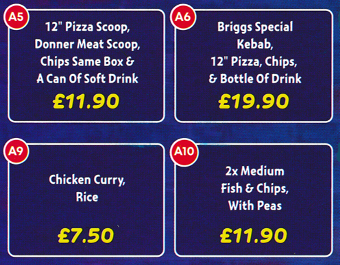 Menu for Briggs Fish Bar Takeaway menu for Briggs Fish Bar on Nottingham Road in Ilkeston - Special Offers