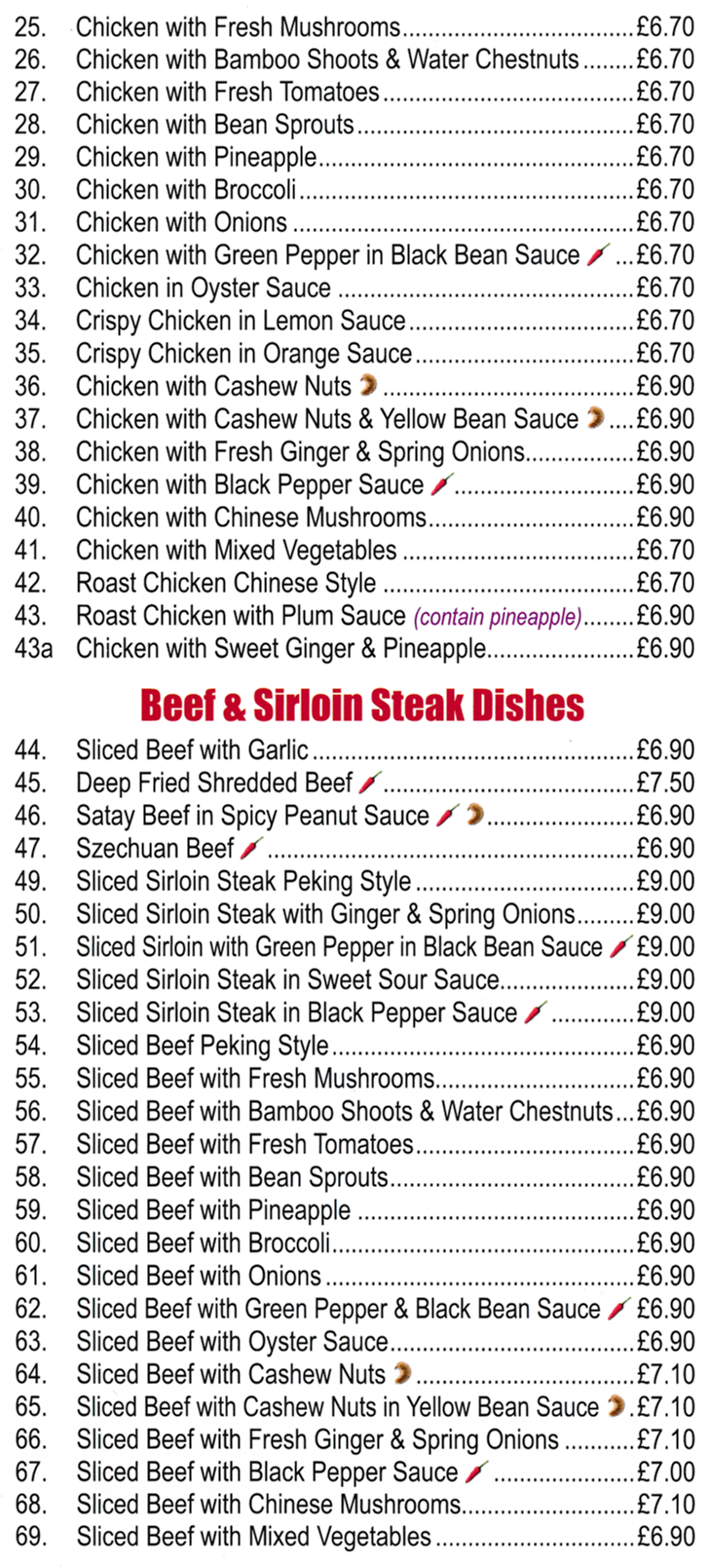 Menu for China City - Crispy Chicken in Lemon Sauce, Chicken with Orange Sauce, Roast Chicken Chinese Style, Szechuan Beef, Sliced Beef with Piineapple, Sliced Beef with Cashew Nuts, Chicken with Black Pepper Sauce..