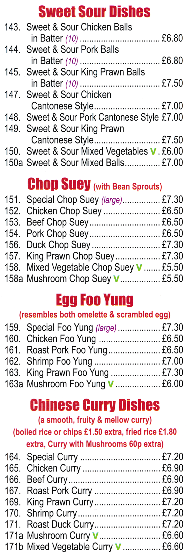 Menu for China City in Eastwood - dishes include; Sweet & Sour Pork Balls, Chicken Curry, Special Foo Yung, Duck Chop Suey, Sweet & Sour King Prawns Cantonese Style..