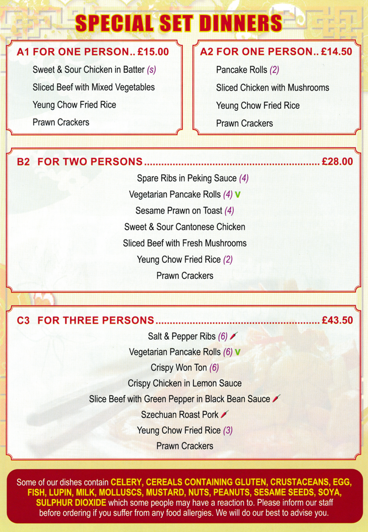 Menu for China City in Eastwood - Special Set Dinners