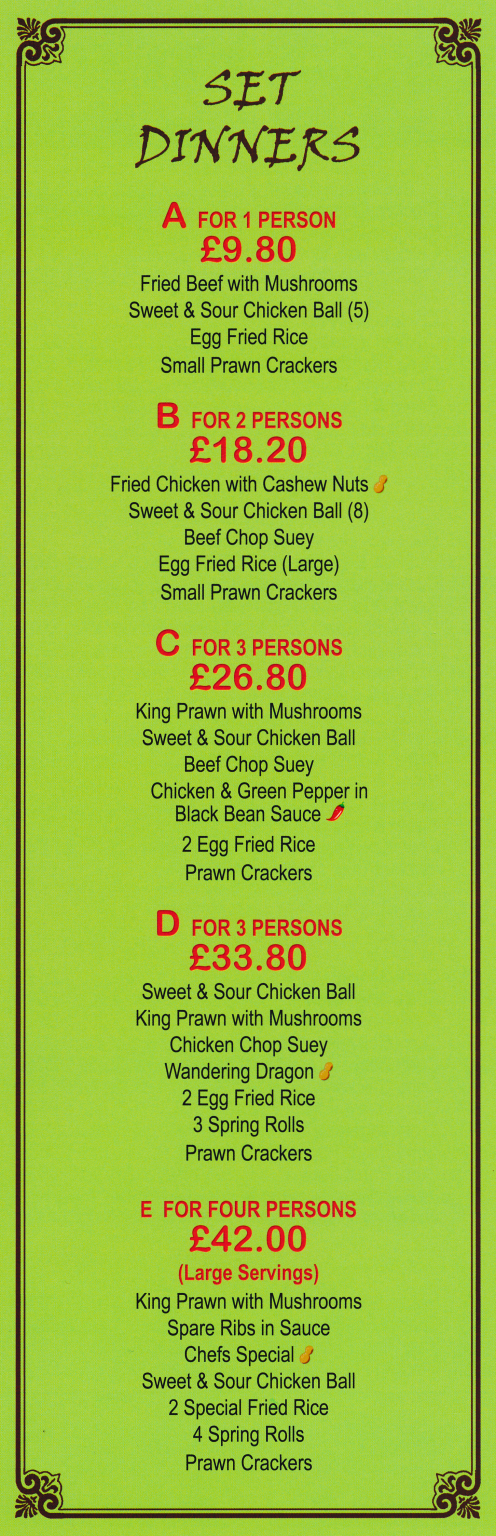 Menu for China Garden Chinese food takeaway and delivery in Nottingham