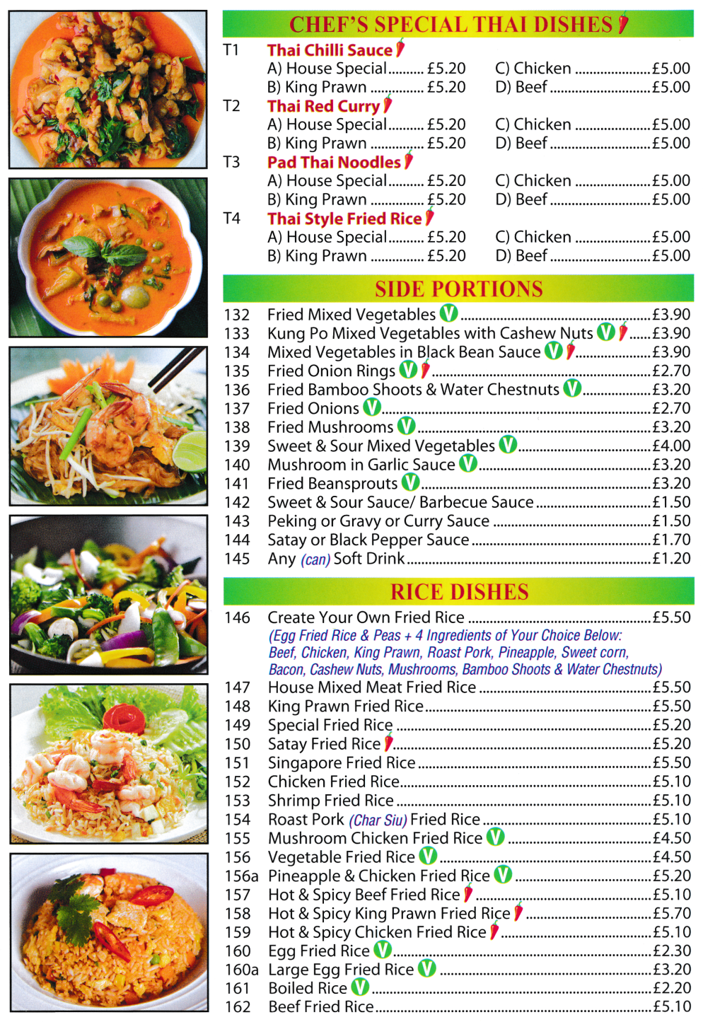 Menu for China Palace - Thai Style Fried Rice, Thai Red Curry, Pad Thai Noodles, Singapore Fried Rice..