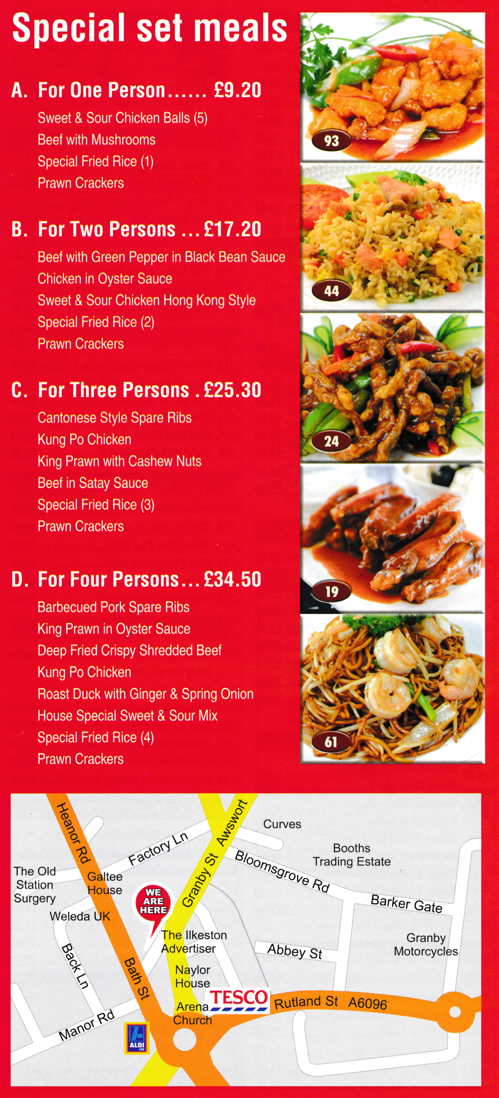 Menu for China Red Chinese takeaway on Granby Street in Ilkeston