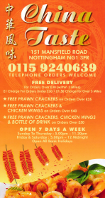 Takeaway menu for China Taste on Mansfield Road in Nottingham NG1 3FR