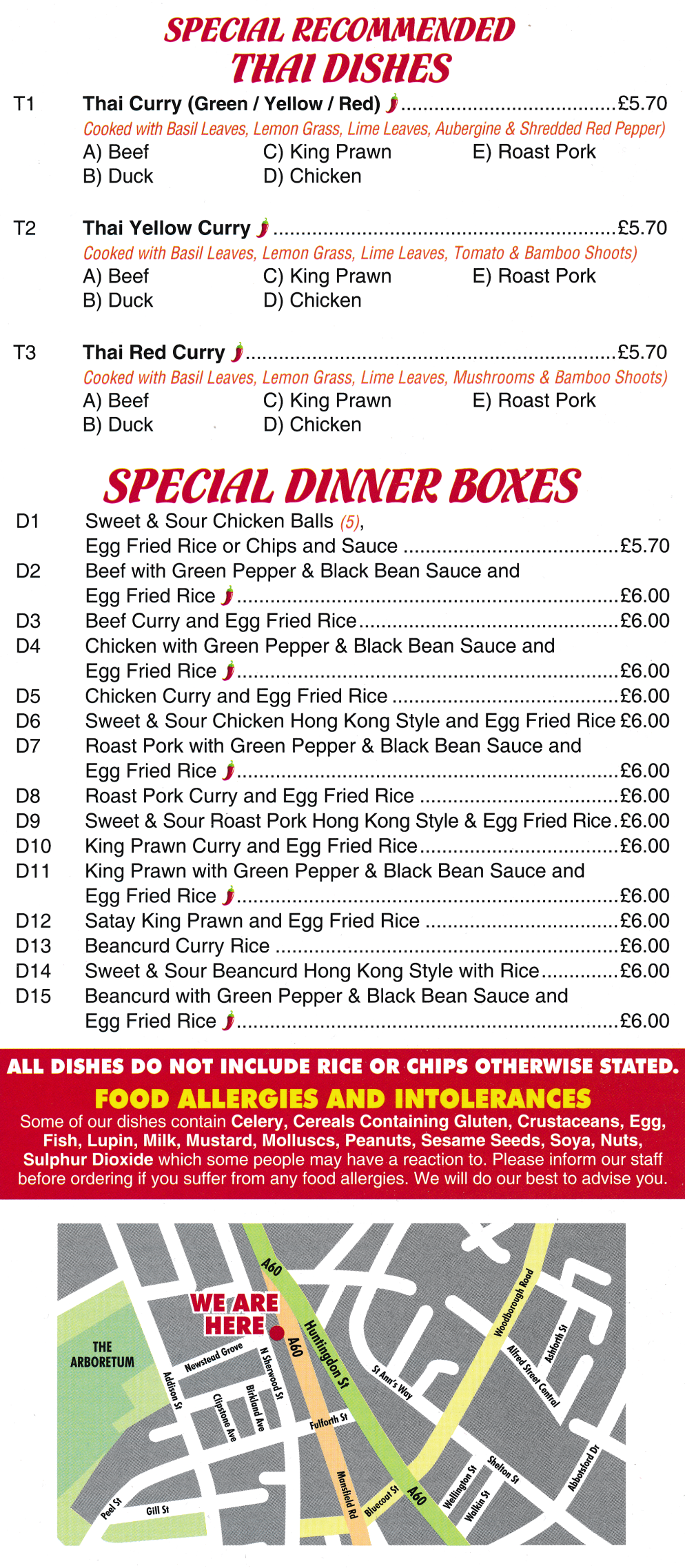 Menu for China Town - Special Dinner Boxes, Special Recommended Thai Dishes
