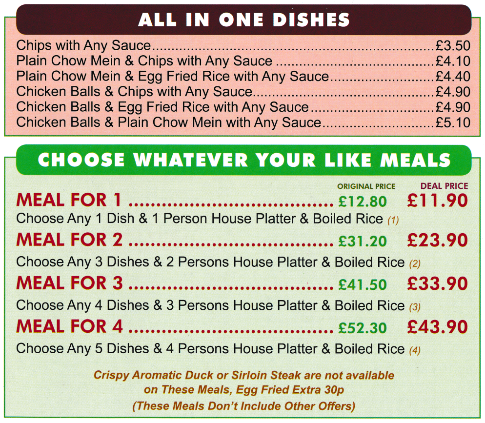 Menu for Classic Canton Chinese and Cantonese cuisine takeaway and delivery in Kirkby-In-Ashfield