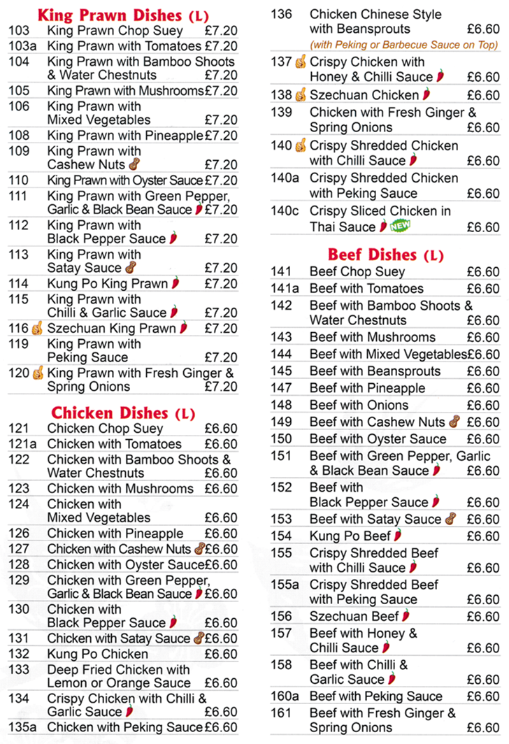Menu for Classic Canton Chinese takeaway in Kirkby In Ashfield near Nottingham