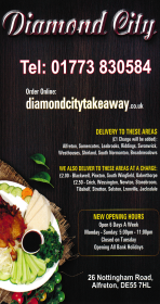 Menu for Diamond City Chinese takeaway on Nottingham Road in Alfreton DE55 7HL