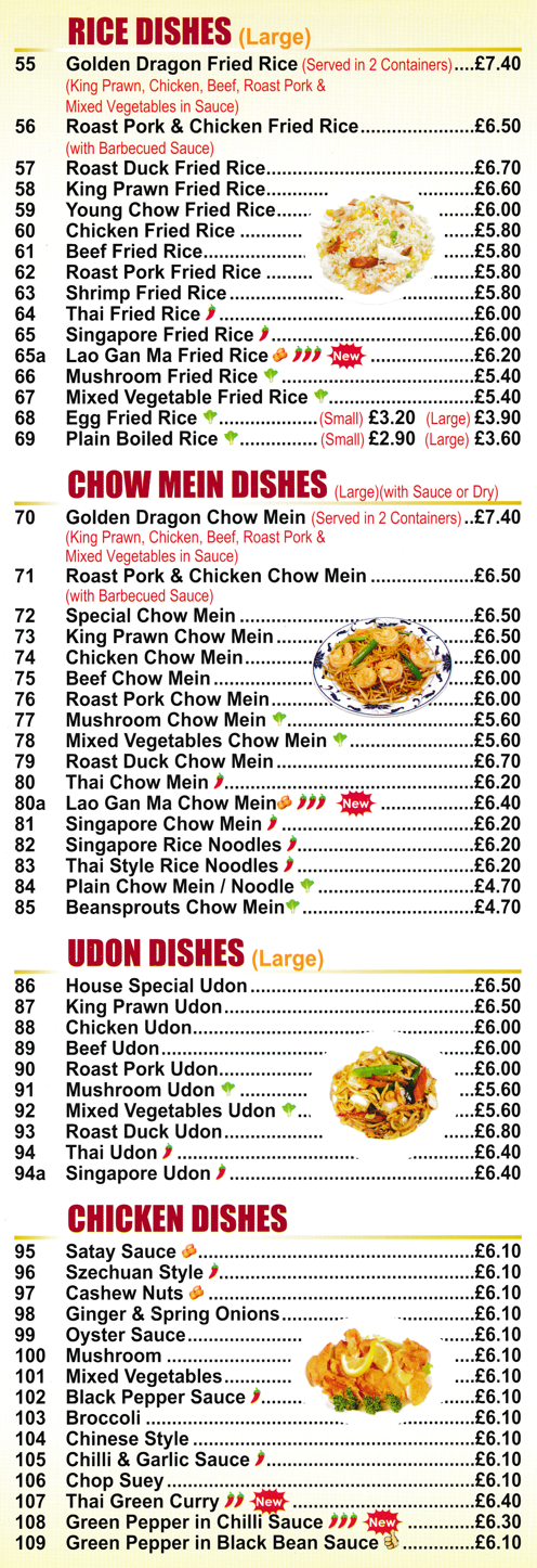 Menu for Golden City - King Prawn Chow Mein, Beef Udon, Sweet & Sour Pork Balls, Singapore Fried Rice, Thai Udon, Sweet & Sour Chicken Balls..