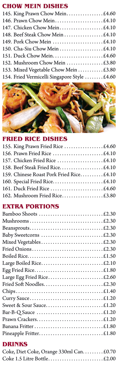Menu for Golden Harvest Cantonese takeaway and delivery in Carlton near Nottingham