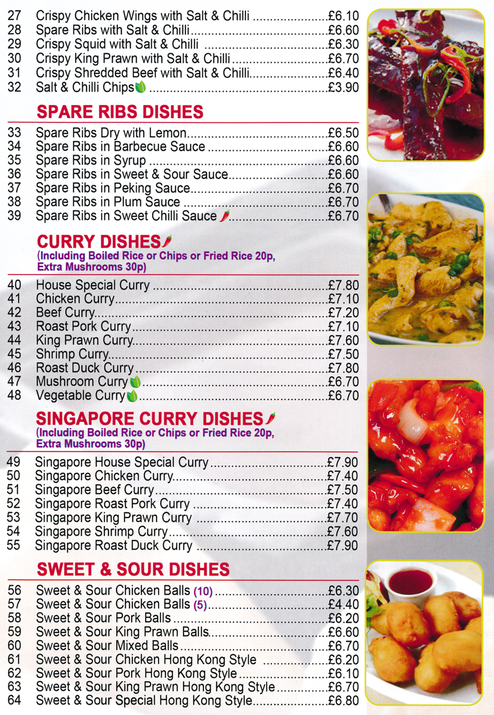 Menu for Good Earth Menu for Good Earth Chinese takeaway in Mansfield - dishes include; Singapore King Prawn Curry, Spare Ribs in Plum Sauce, Sweet & Sour Pork Balls..