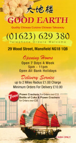 Menu for Good Earth Chinese food takeaway on Wood Street in Mansfield NG18 1QB