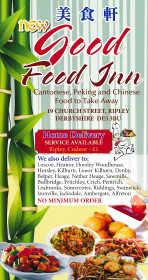Menu for Good Food Inn Chinese takeaway on Church Street in Ripley, Derbyshire DE5 3BU