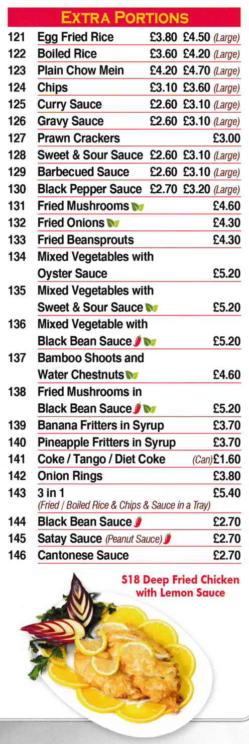 Menu for Good Luck Chinese takeaway on Victoria Road in Draycott near Derby and Long Eaton
