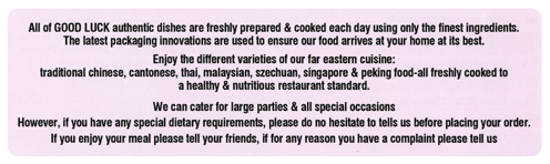 Takeaway menu for Good Luck in Draycott near Long Eaton