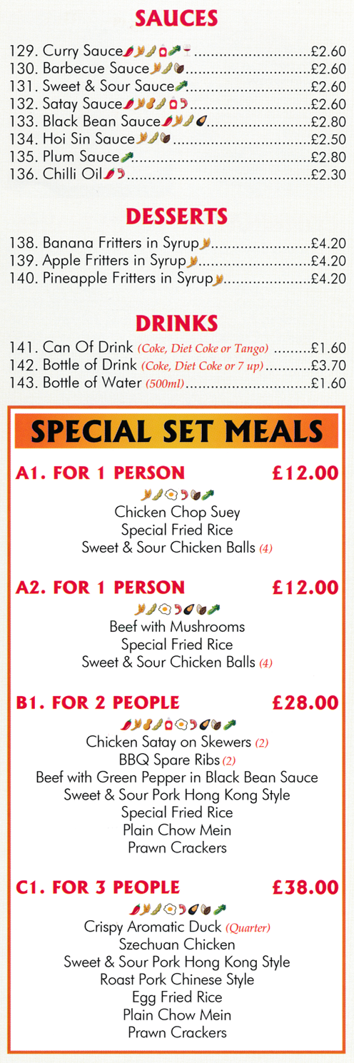 Menu for Happy Phoenix - Special Set Meals - Chinese food takeaway in Beeston near Nottingham