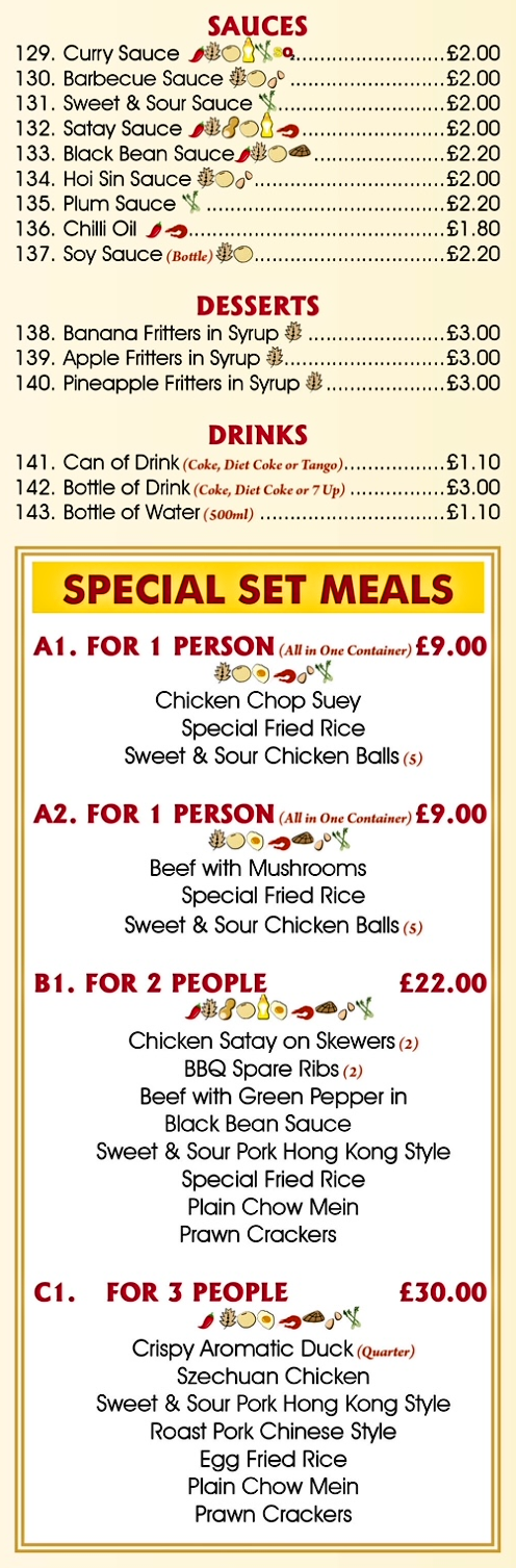 Menu for Happy Phoenix - Special Set Meals - Chinese food takeaway in Beeston near Nottingham