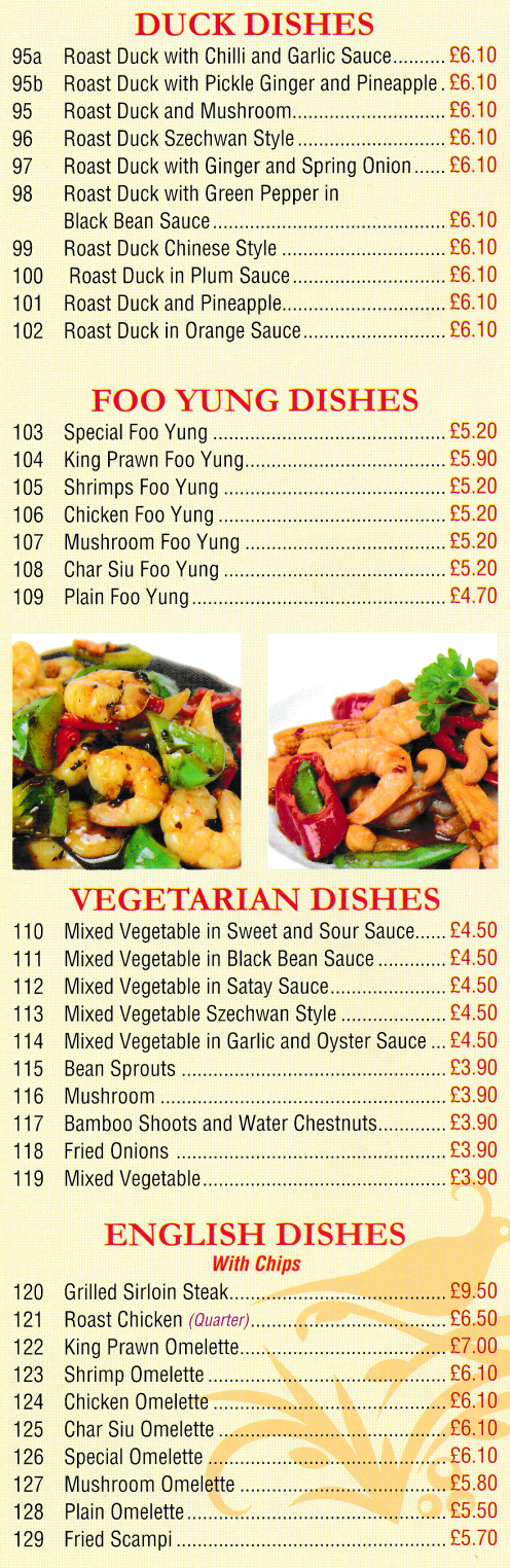 Menu for Hong Chow Chinese food takeaway and delivery in Hucknall near Nottingham