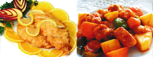 Menu for Hung Hao Chinese takeaway - Fillet of Chicken coated in Light Batter with Lemon Sauce..