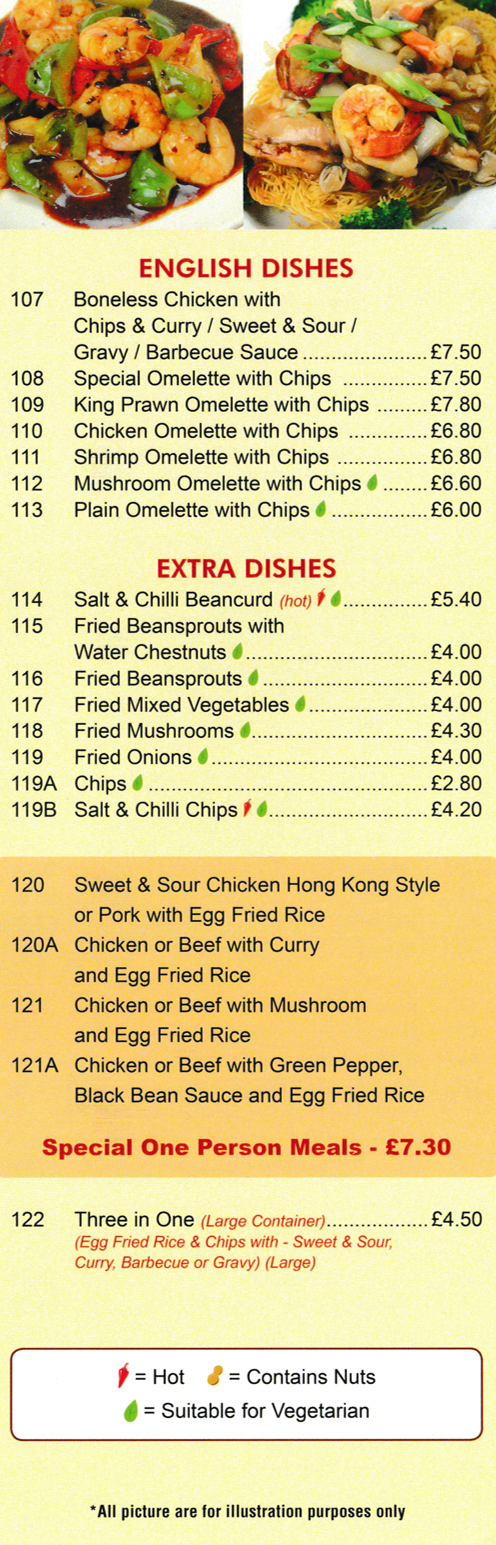 Menu for Hung Hao Chinese food takeaway in Clipstone, Nottinghamshire