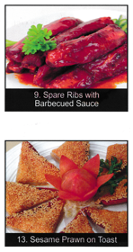 Jade Garden food photos; Kiing Prawns Szechaun Style Spicy and Wandering Dragon.