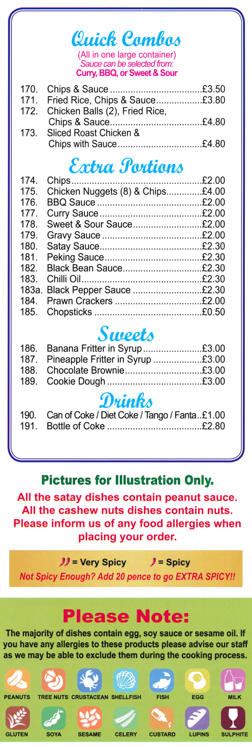 Menu for Kudos - Chinese and Cantonese meals to takeaway