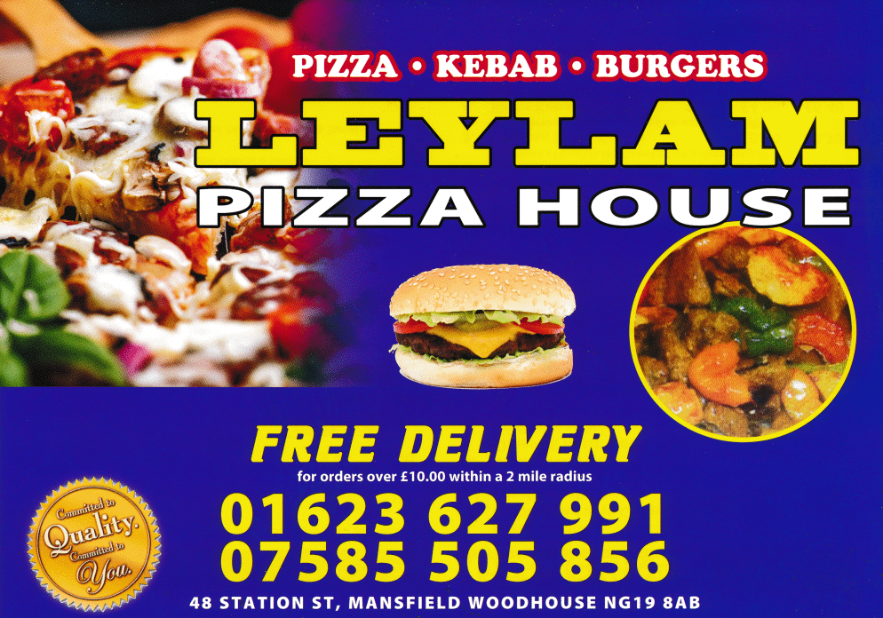 Menu for Leylam Pizza House - Pizza, Kebab and Fast Food takeaway on Station Street, Mansfield Woodhouse, Nottinghamshire NG19 8AB