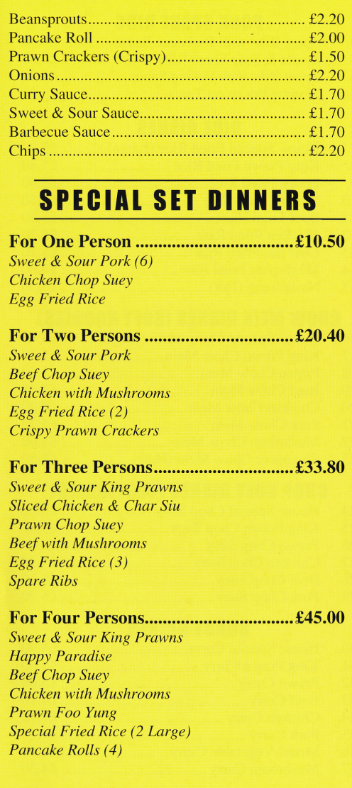 Lucks Chinese takeaway in Kimberley - Special Set Dinners