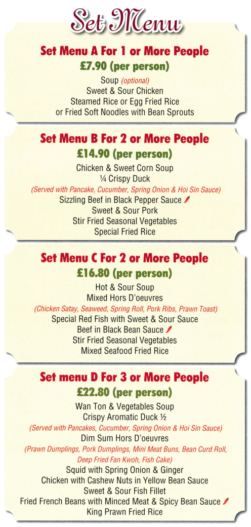 Takeaway menu for Magic Taste House Chinese restaurant in Beeston near Nottingham