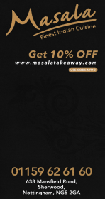 Menu for Masala Indian takeaway in Sherwood, Nottingham NG5 2GA