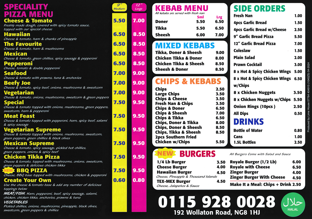 Mister Pizza on Wollaton Road in Nottingham takeaway and delivery menu