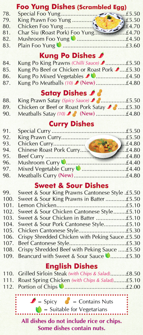 Menu for Mr Ng's Open Kitchen Chinese takeaway and delivery in Hucknall near Nottingham