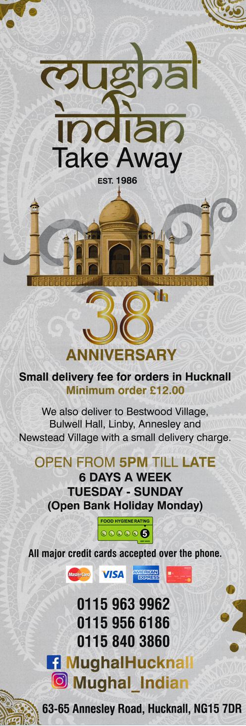 Takeaway menu for Mughal in Hucknall near Nottingham