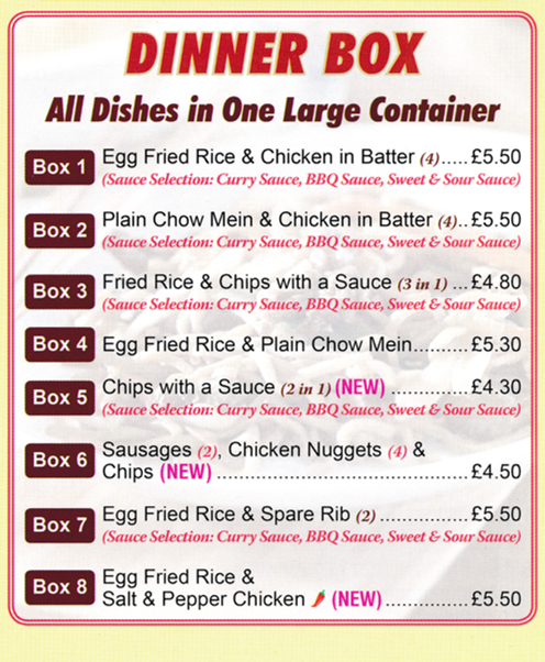 Menu for New Marble Menu for New Marble on Park Road in Ilkeston - Dinner Boxes