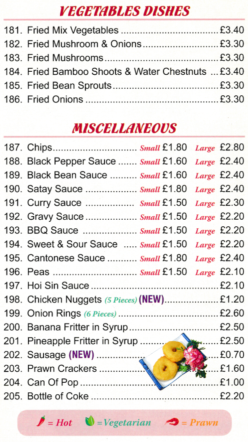 Menu for New Marble Chinese & Cantonese takeaway in Ilkeston