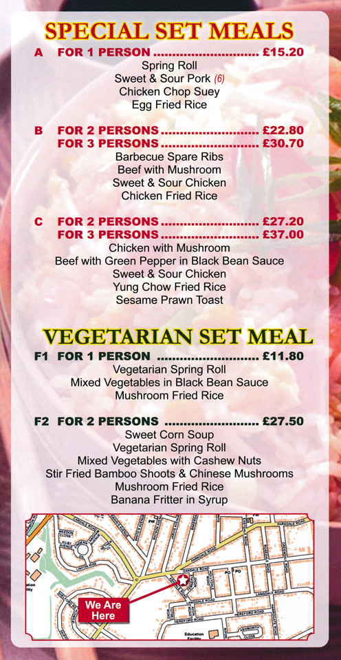 Menu for New Summer Palace Chinese food takeaway and delivery in Bakersfield, Nottingham