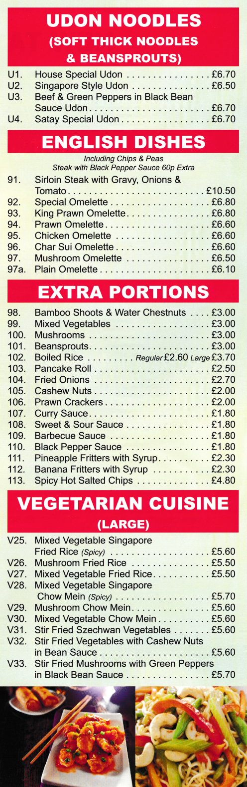 Menu for New Taste House Chinese food takeaway in Langley Mill near Nottingham