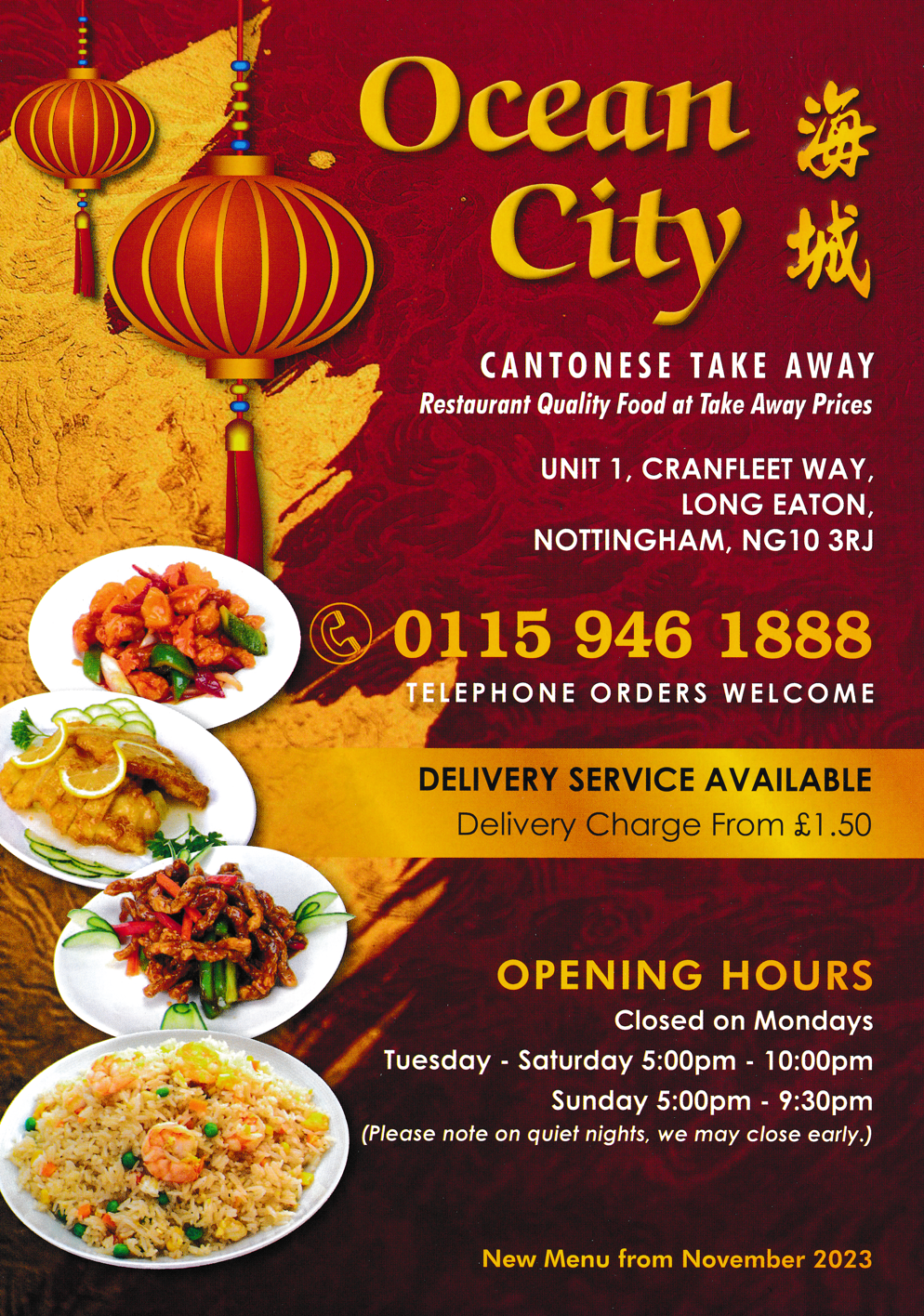 Menu for Ocean City Menu for Ocean City Chinese takeaway in Long Eaton near Nottingham